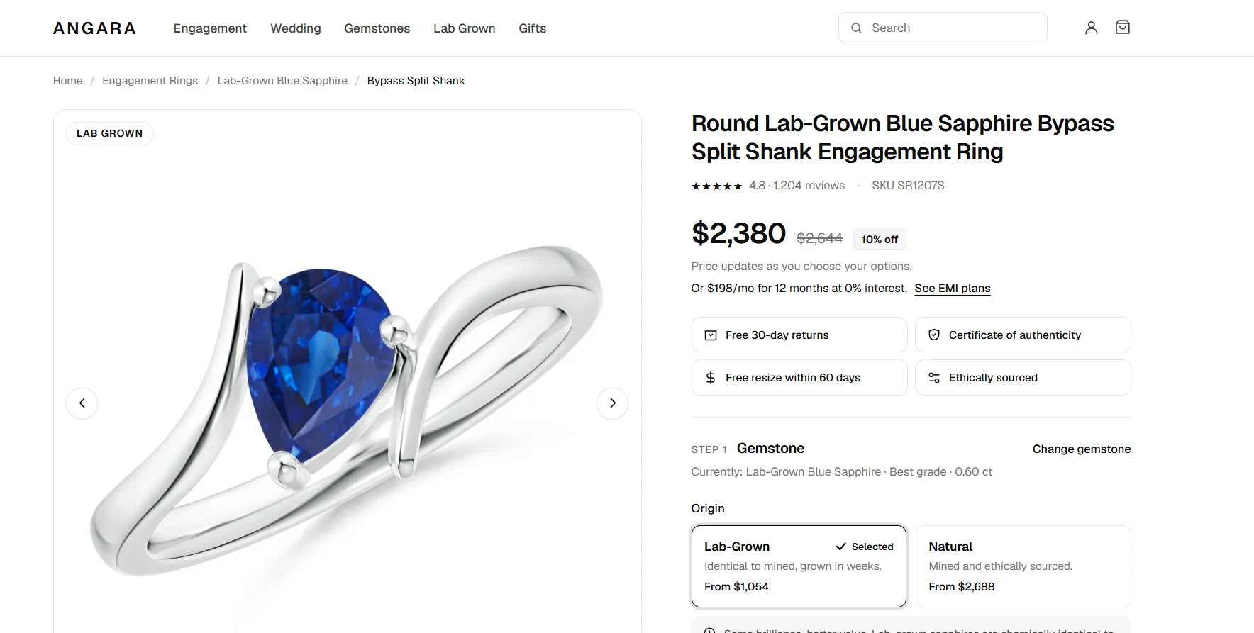 Angara redesigned product page prototype