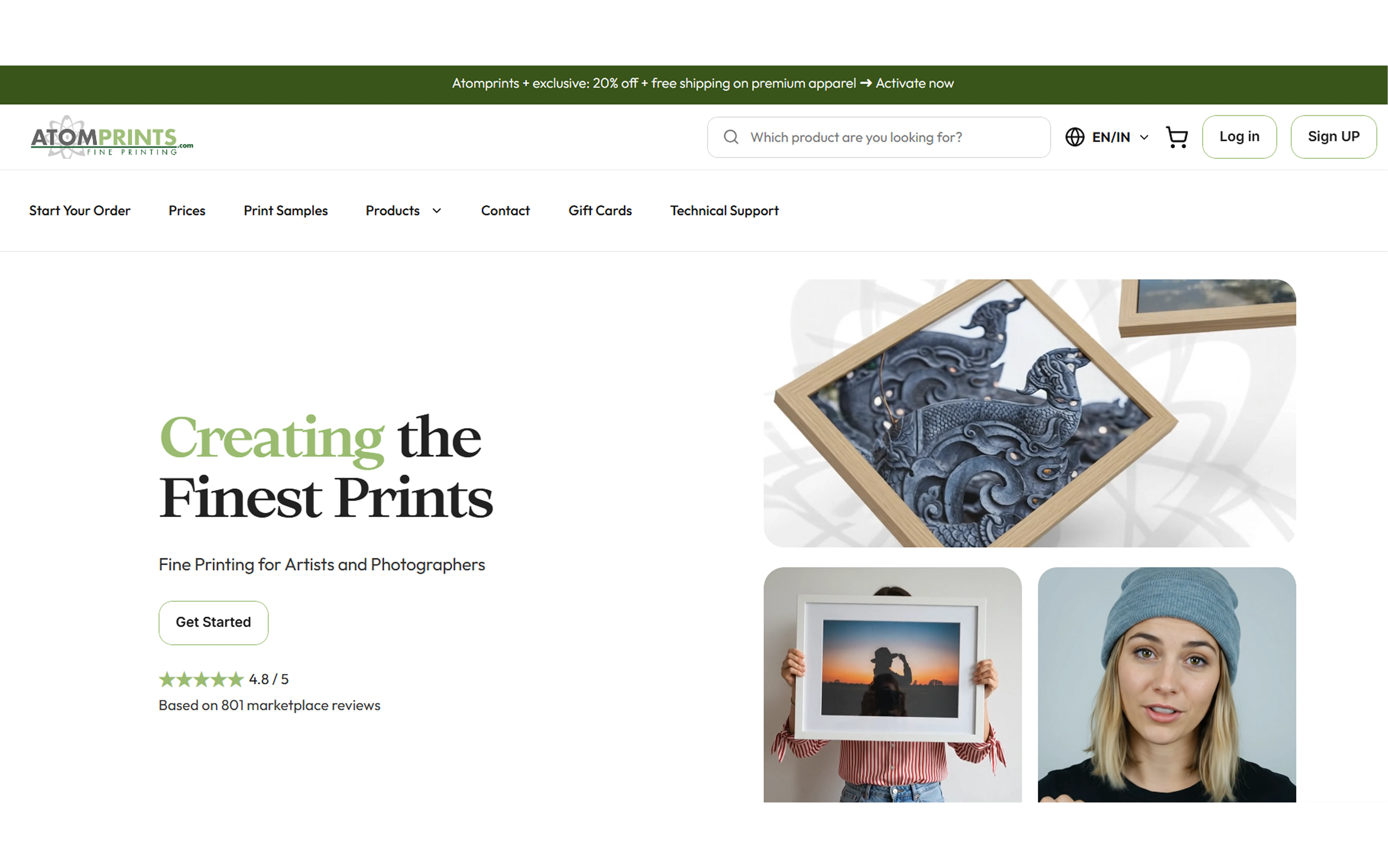 Atomprints website design