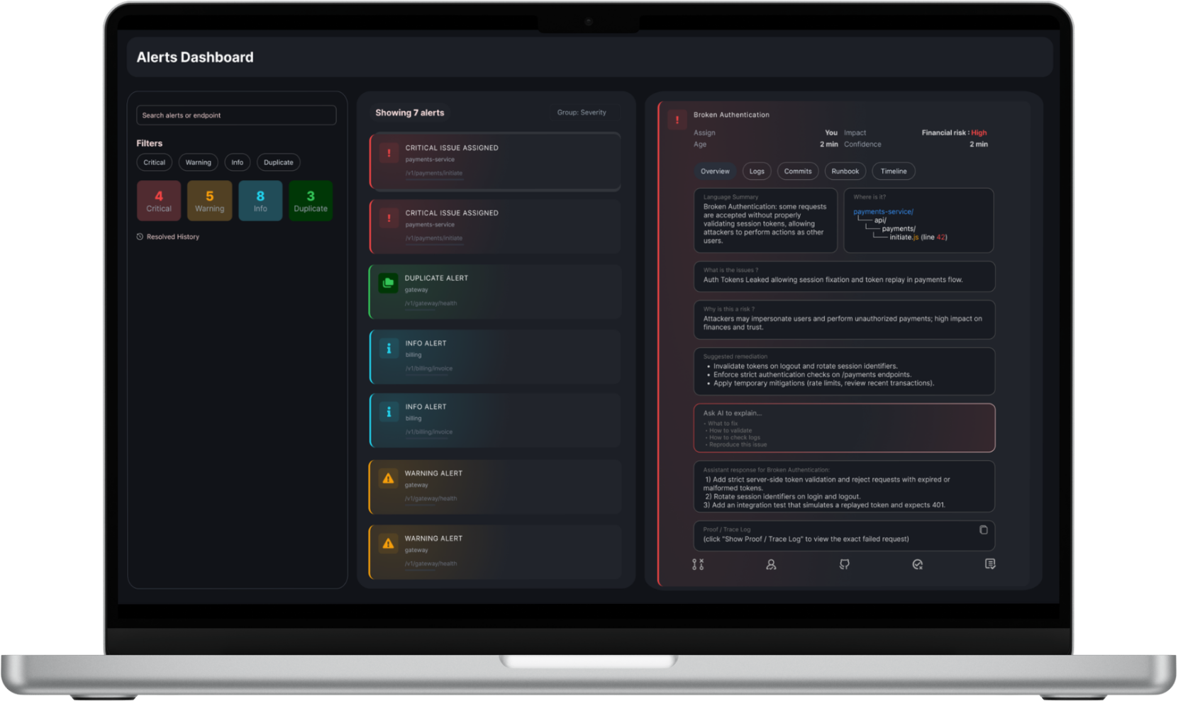 Coding Platform AI Alert System dashboard