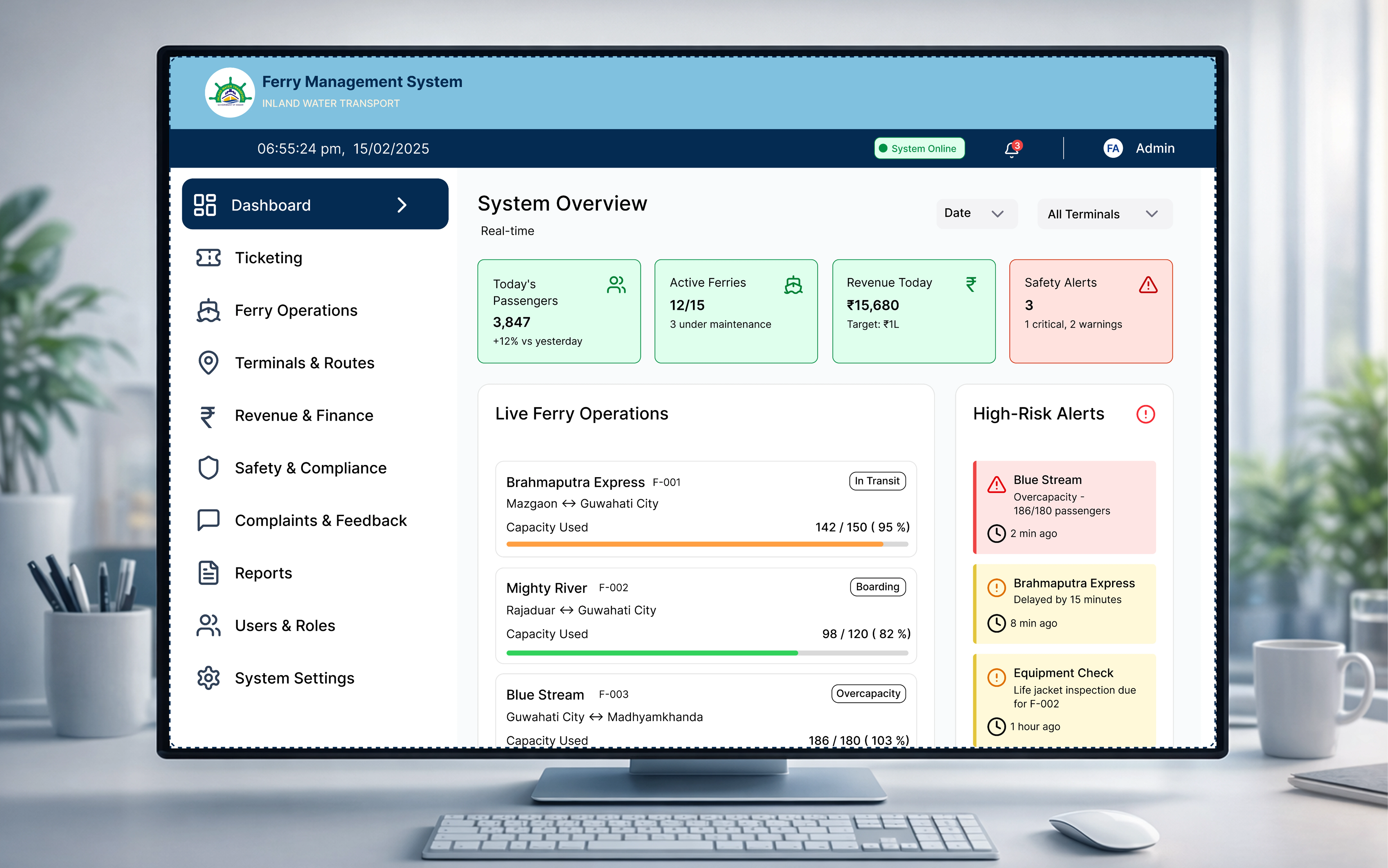 Assam Ferry System ERP dashboard